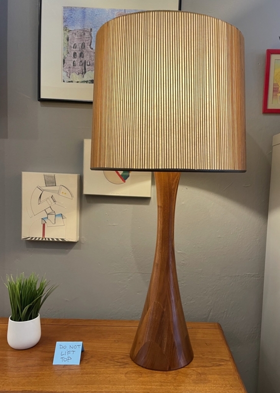 Table Lamp Biomorphic Base Oversized Shade Walnut Wood Mid-Century