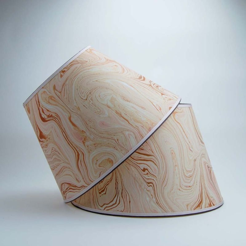 Table Lamp, Blue Marbled Paper Shade Transparent Base Transitional