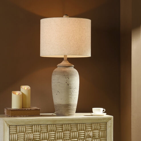 Table Lamp Blue Ribbed Ceramic Base Tall Coastal Transitional Lighting