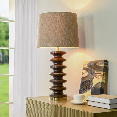 Table Lamp Bowl Shaped Base Distressed Stone Finish Linen Drum Shade