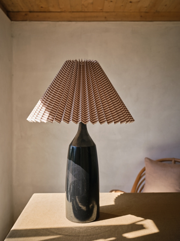 Table Lamp Brass Base Plum Pleated Moire Fabric Shade Elegant