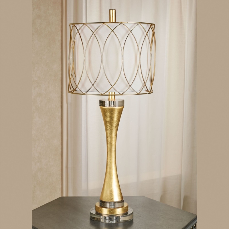 Table Lamp Brushed Gold Pedestal Base Unique Nested Double Shade Modern