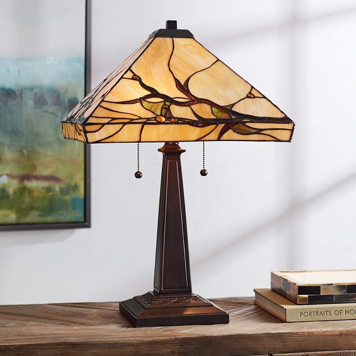 Table Lamp, Budding Branch Motif, Dual Pull Chains, Matte Finish