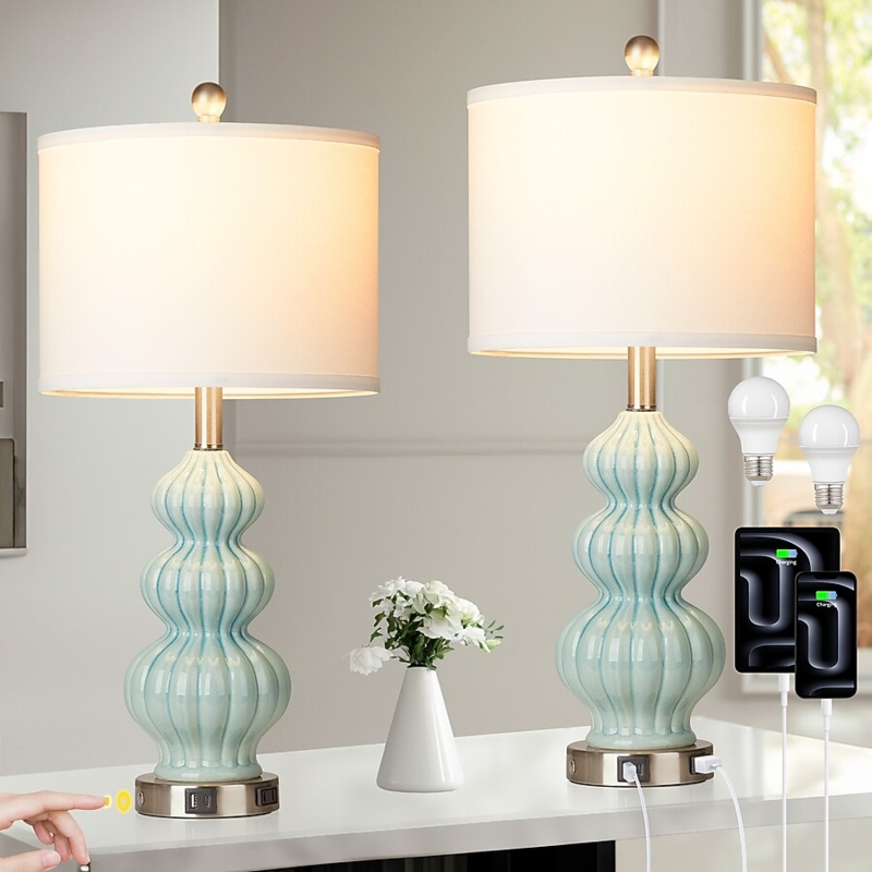 Table Lamp Bulbous Base, Contemporary Style, Glossy Finish.