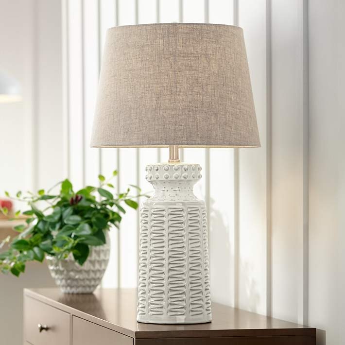 Table Lamp: Ceramic Jug Base in Rustic Cream White, Farmhouse Decor