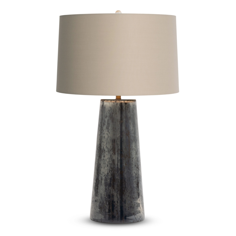 Table Lamp Charcoal Glass Organic Base Beige Linen Shade Moody