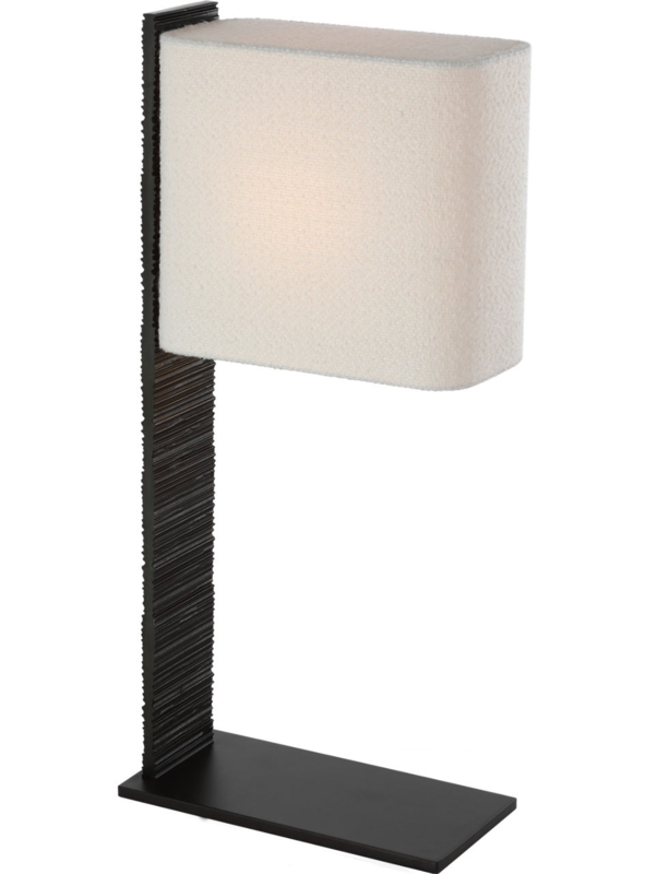 Table Lamp Charcoal Stone Texture Abstract Base Off-White Drum Shade