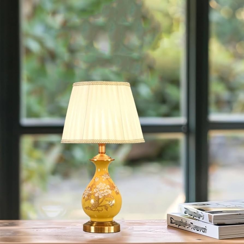 Table Lamp: Chinoiserie Vase Shape with Floral and Bird Motif.