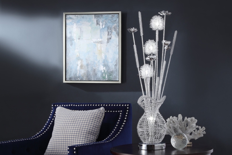Table Lamp Chrome Starburst Silhouette Floral LED Accent Lighting