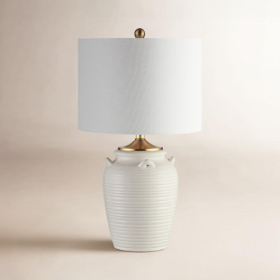 Table Lamp Clear Glass Base Gold Toned Pedestal Contemporary Minimalist