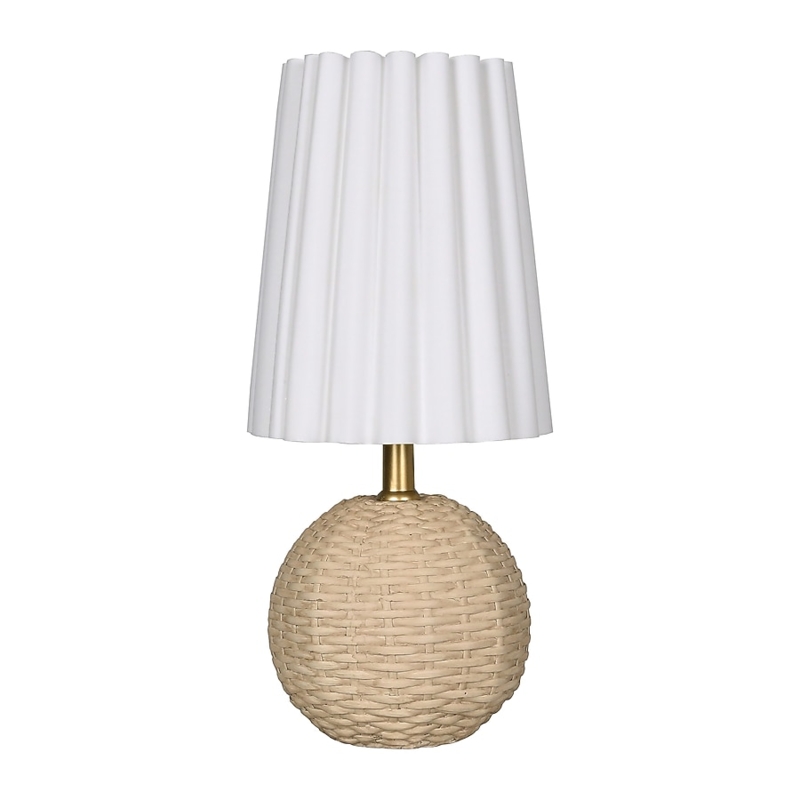 Table Lamp Compact Silhouette Ribbed Ceramic Base Fabric Drum Shade