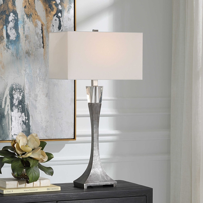 Table Lamp Contemporary Rectangular Shade Black Silver