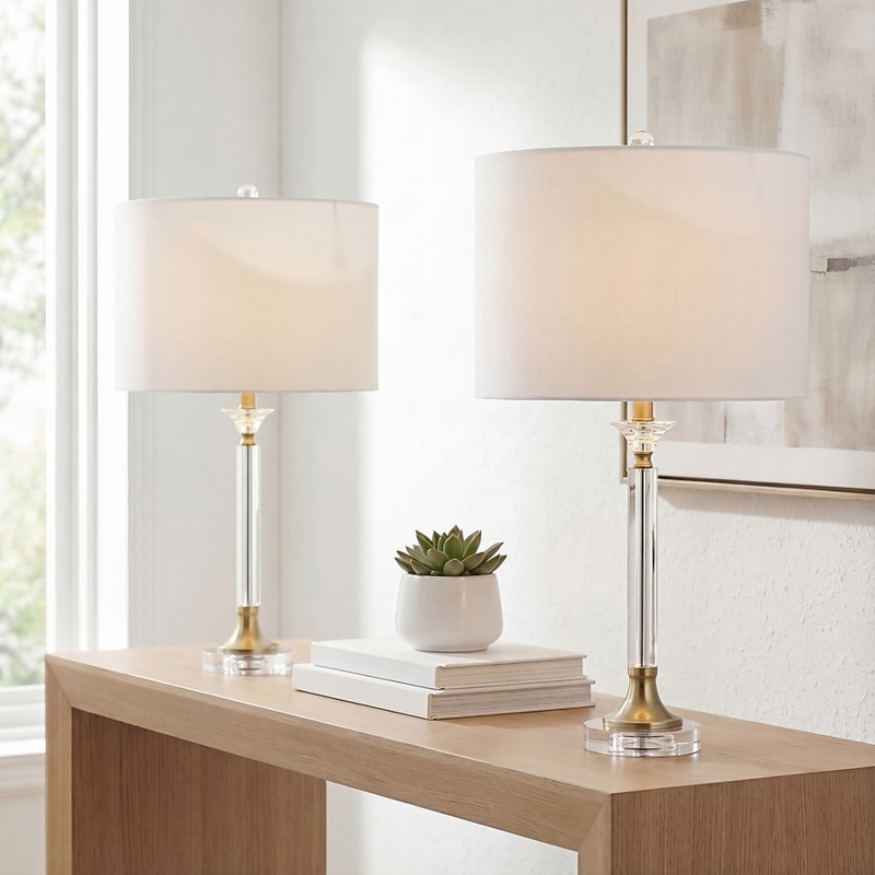 Table Lamp, Contemporary Stacked Crystal Spheres with Gold Finish