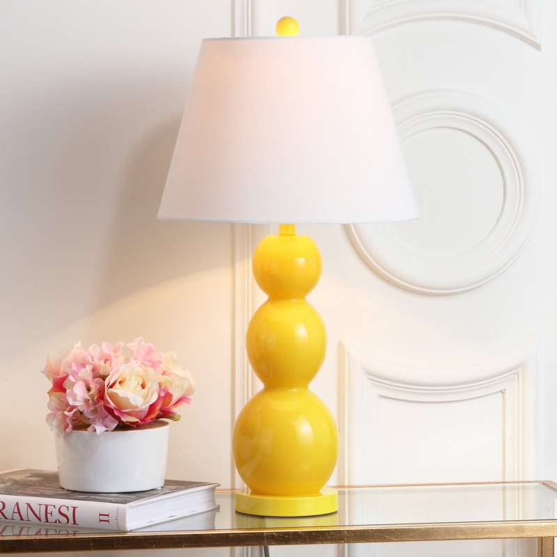 Table Lamp: Contemporary Stacked Spheres Design, Glass Base. Translucent.