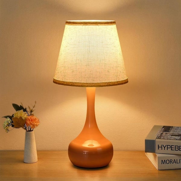 Table Lamp, Cream Resin Ribbed Base with White Tapered Drum Shade