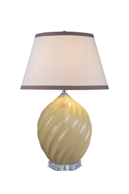 Table Lamp: Daffodil Yellow Ceramic Gourd with Crystal Pedestal Base.
