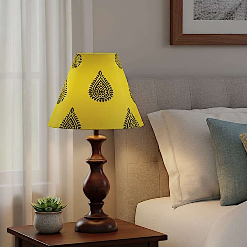 Table Lamp Dark Wood Spindle Base with Paisley Print Shade