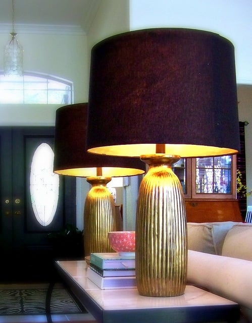 Table Lamp Double Pull Chain Metallic Lined Shade Modern Glam Styling