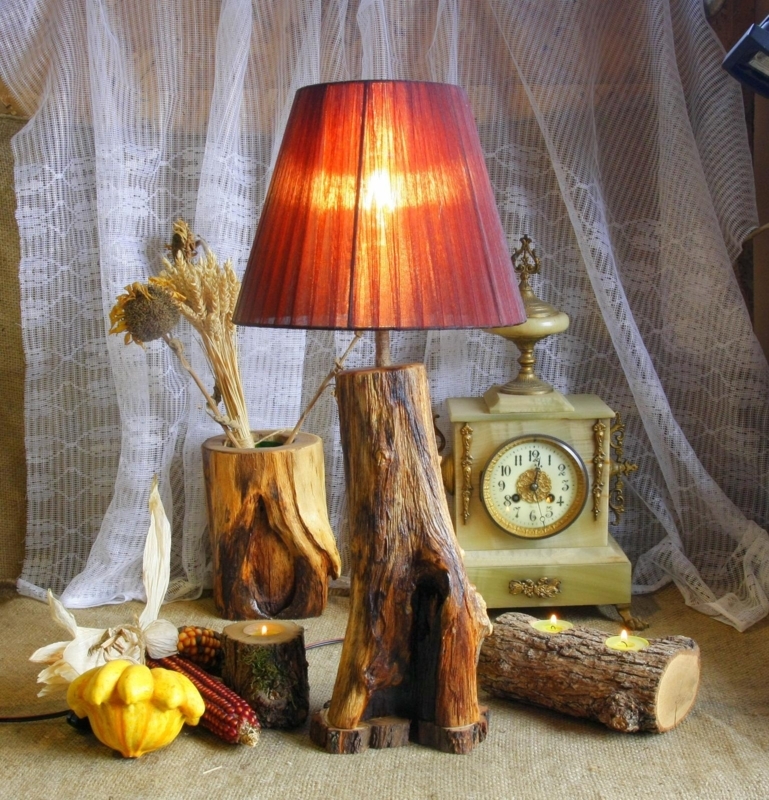 Table Lamp Driftwood Base Rectangular Shade Rustic Coastal Accent