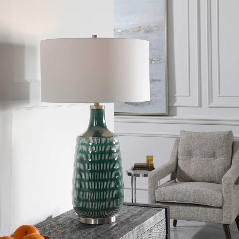 Table Lamp Faceted Base, Modern Sculptural, Ceramic.