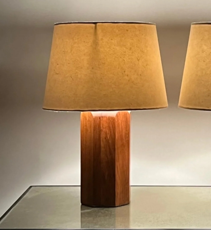 Table Lamp Faceted Octagonal Base Parchment Shade Mid-Century Modern