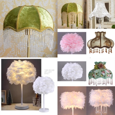 Table Lamp: Feather Fringe Shade, Crystal Accents, Lily Flower Base, Glam Style