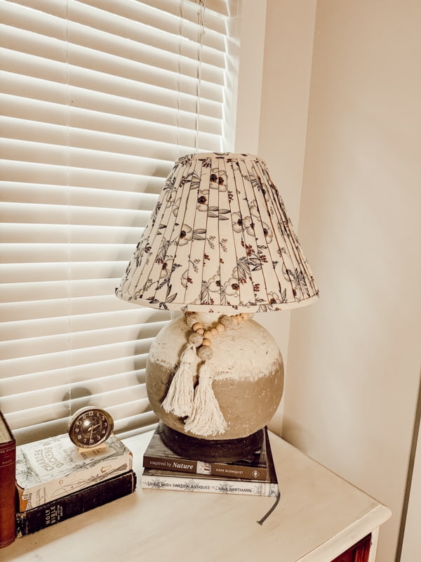 Table Lamp featuring Blue Floral Pleated Shade Stone Base