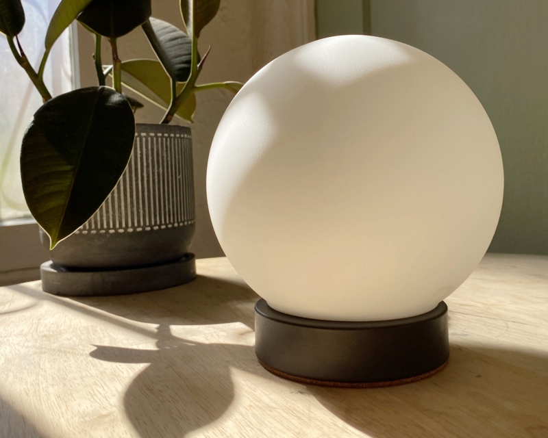 Table Lamp Frosted Glass Sphere Gold Cylindrical Base Mid-Century