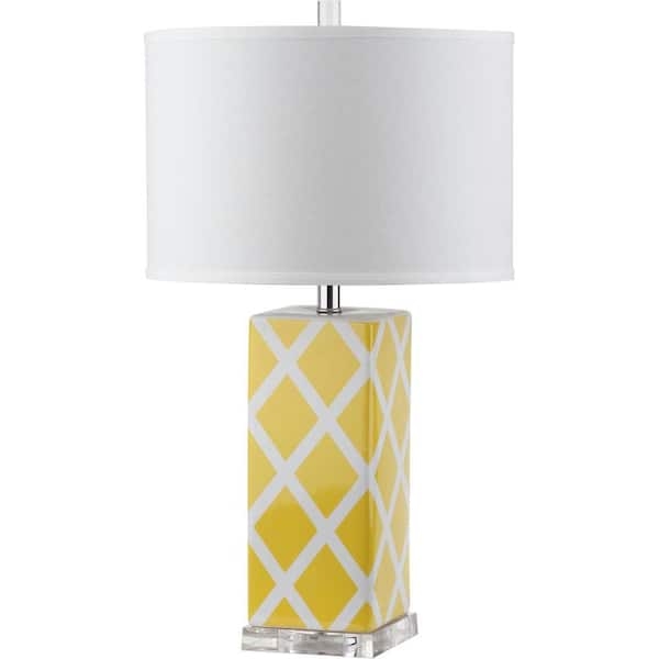 Table Lamp: Geometric Lattice Cutout Ceramic Base. Coastal Style.
