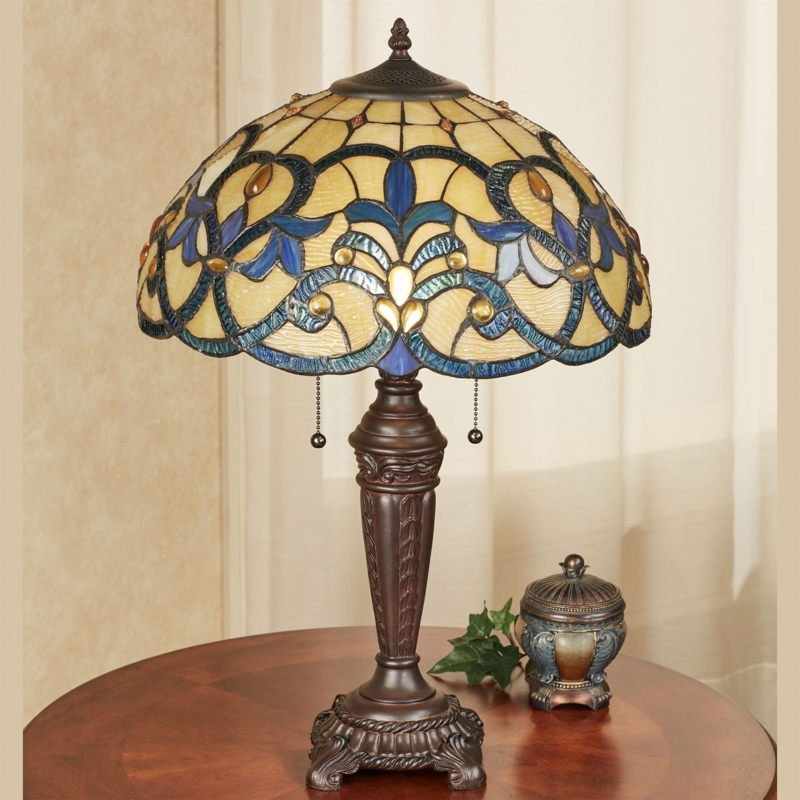 Table Lamp, Geometric Mosaic Shade, Mission Style, Bronze Toned