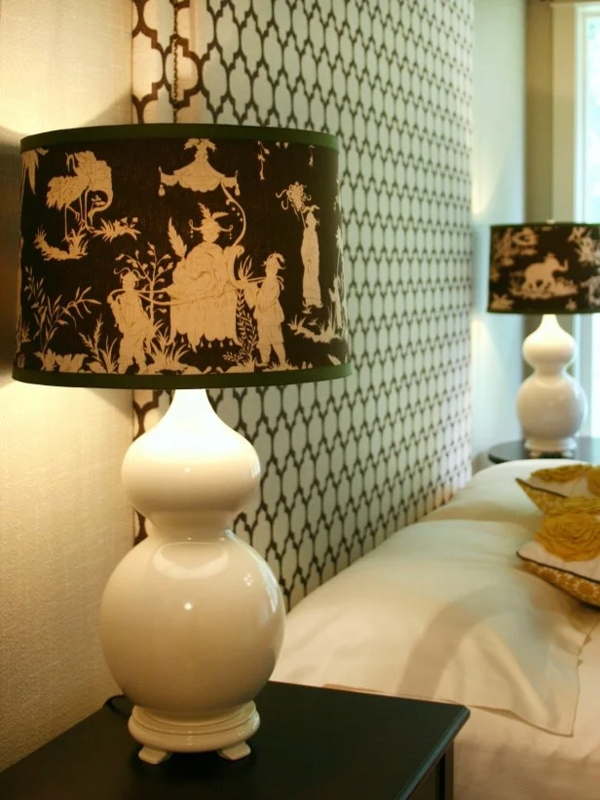 Table Lamp Geometric Pattern Shade Blue and White for Office