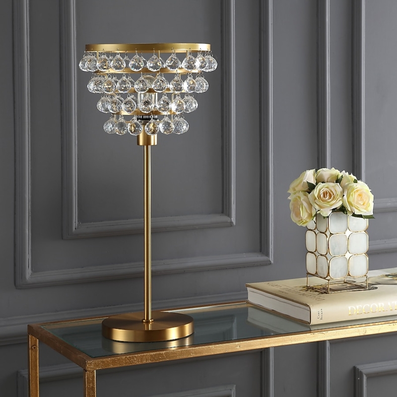 Table Lamp, Glam Style with Stacked Crystal Spheres and Polished Gold