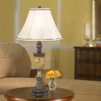 Table Lamp Glass Column Base Tapered Drum Shade White Modern