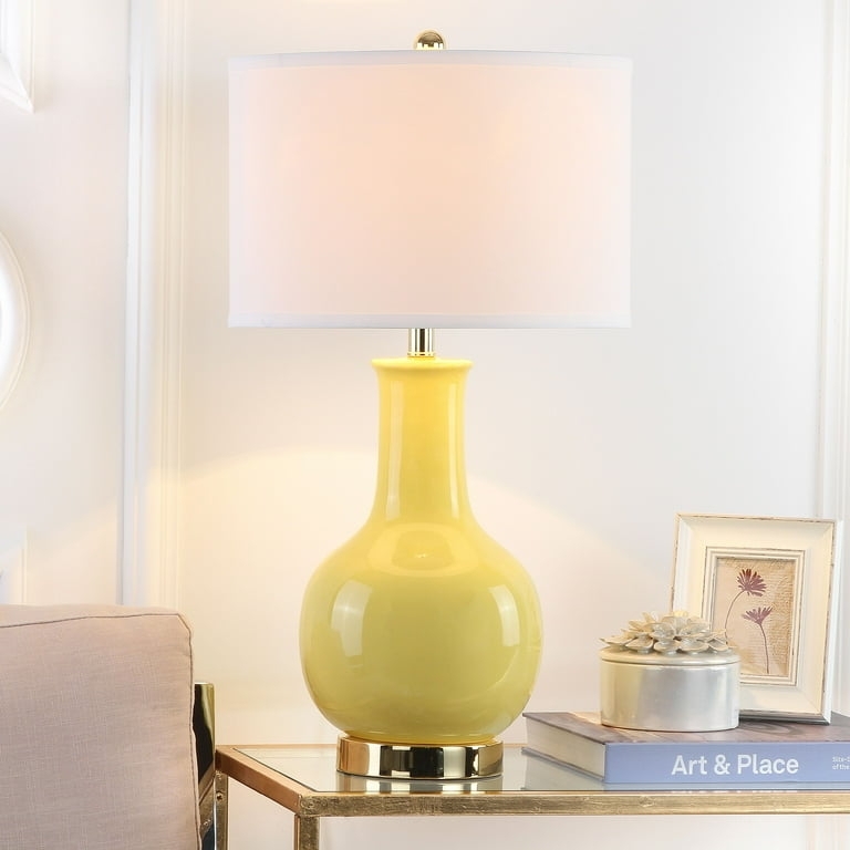 Table Lamp, Glossy Ceramic Curved Silhouette, Pedestal Base. Transitional.