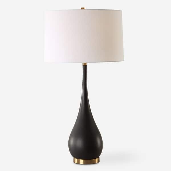 Table Lamp Glossy Teardrop Base Tapered Drum Shade