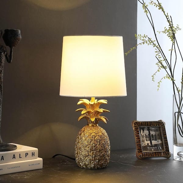 Table Lamp: Golden Brass Pineapple Silhouette & Black Shade
