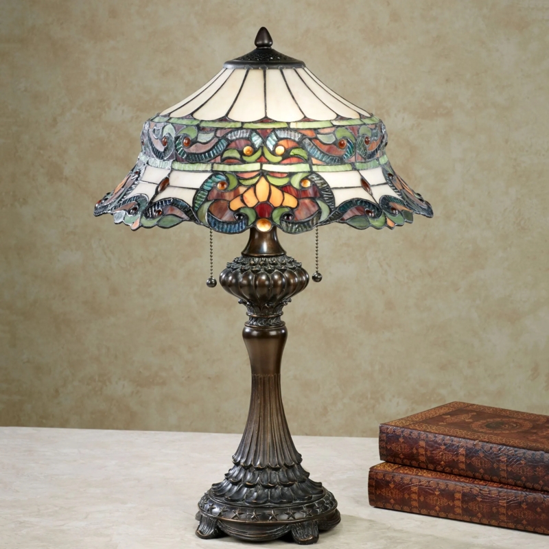 Table Lamp, Jewel Accents, Ornamental Base, Tiffany Style, Matte Finish