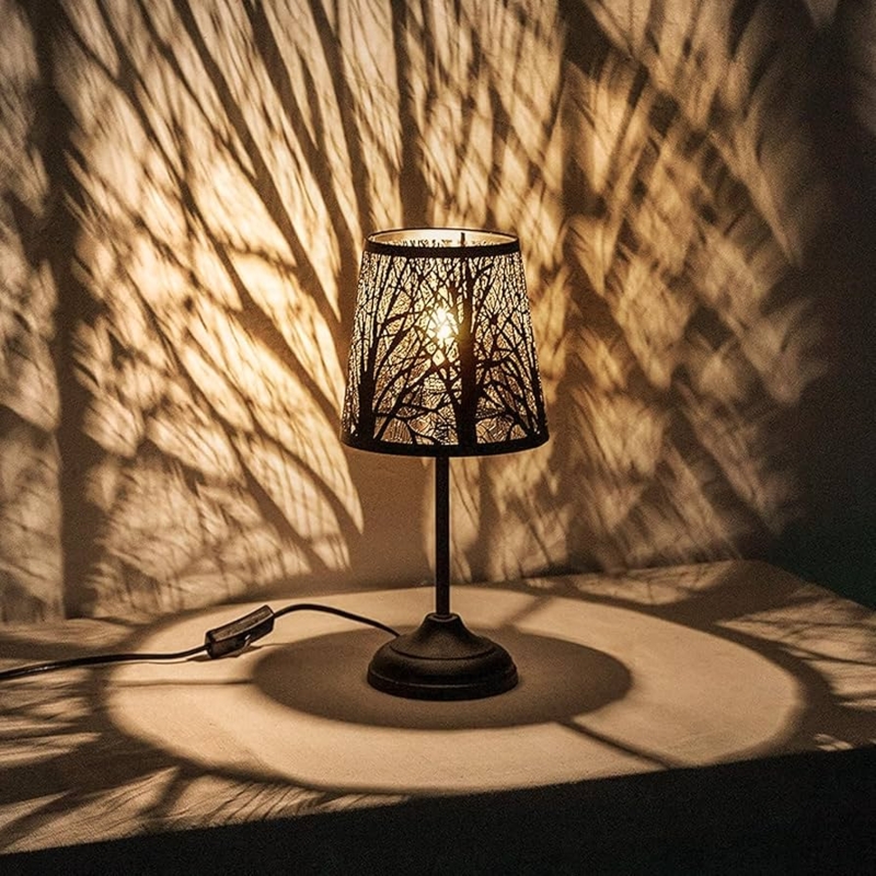 Table Lamp: Laser-Cut Metal with Tree Shadow Effect