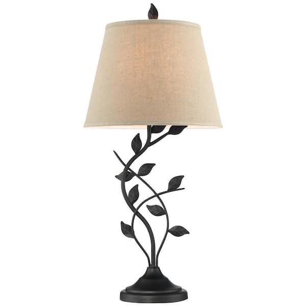Table Lamp Matte Black Slim Silhouette Beige Drum Shade Transitional