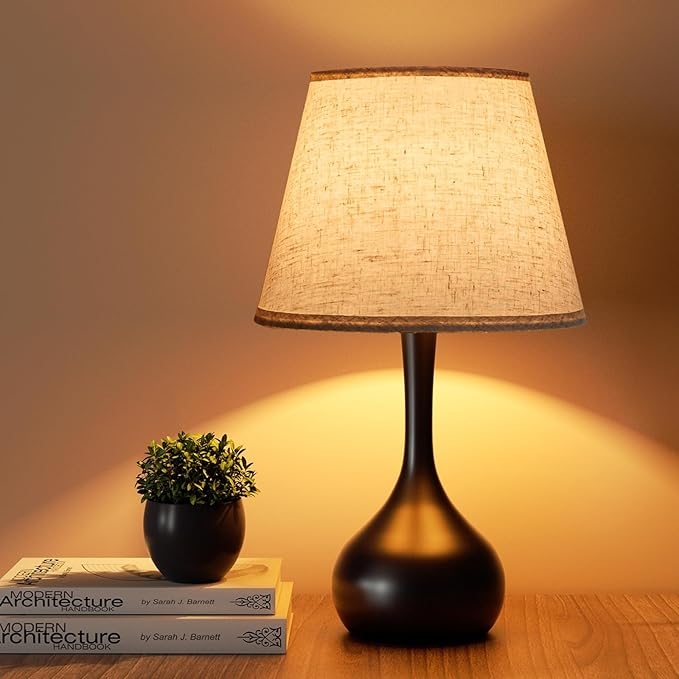 Table Lamp Minimalist Matte Black Disc Shade Slim Silhouette