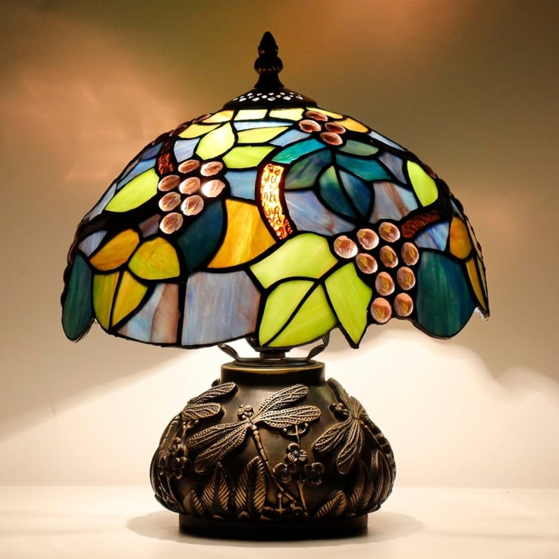 Table Lamp, Mushroom Shade, Grape Motif, Bronze Finish