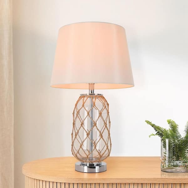 Table Lamp Nautical Rope Accent Clear Glass Chrome