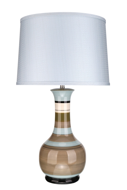Table Lamp, Off-White Striped Ceramic Base, Tapered Urn Silhouette