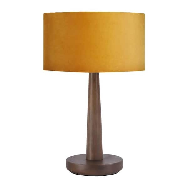 Table Lamp Orange Drum Shade Tripod Wood Base Mid-Century Modern