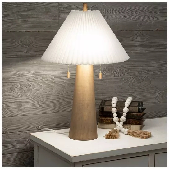 Table Lamp Organic Modern Tapered Wood Look Base
