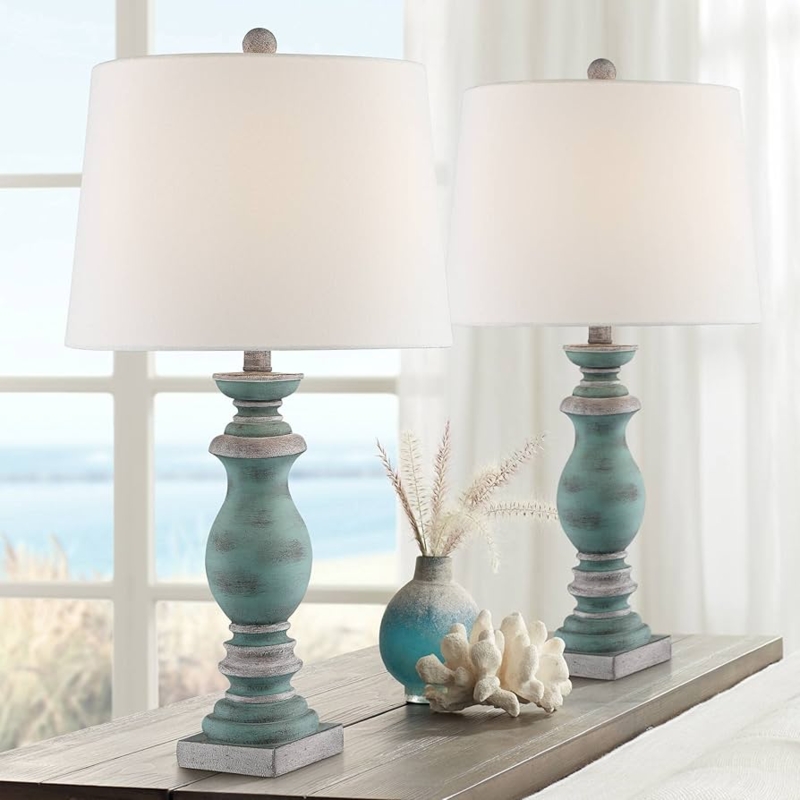 Table Lamp Pair Country Cottage Blue Gray Urn Base
