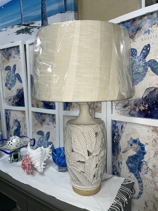 Table Lamp Pair: Sage Green Ceramic Sculptural Palm Trees