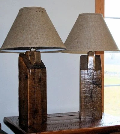 Table Lamp Pair Weathered Wood Base Reclaimed Look Rustic Farmhouse Decor