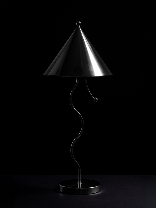 Table Lamp Polished Chrome Wavy Tubular Silhouette Postmodern Sculptural