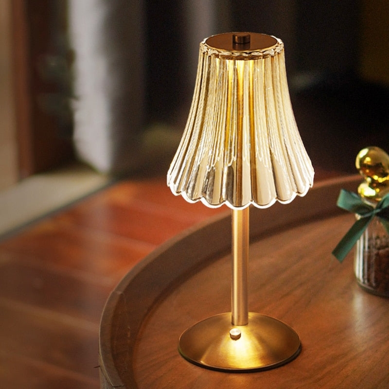 Table Lamp Polished Gold Mushroom Cordless Slender Stem Portable